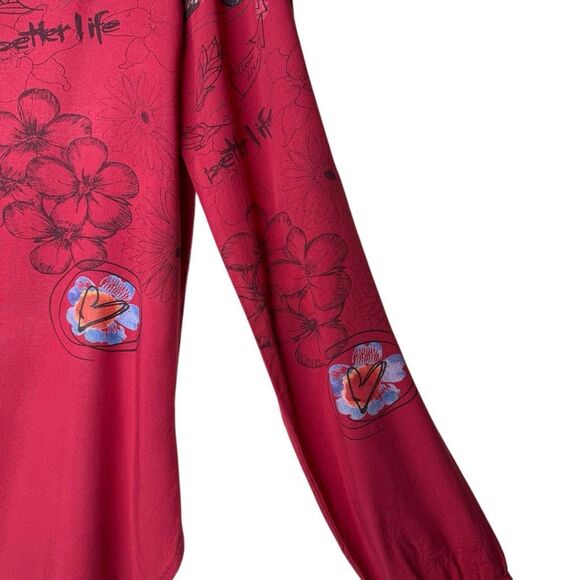 Desigual Red Botanical Print Long Sleeve Casual Pop Over Blouse Size M - Picture 4 of 14